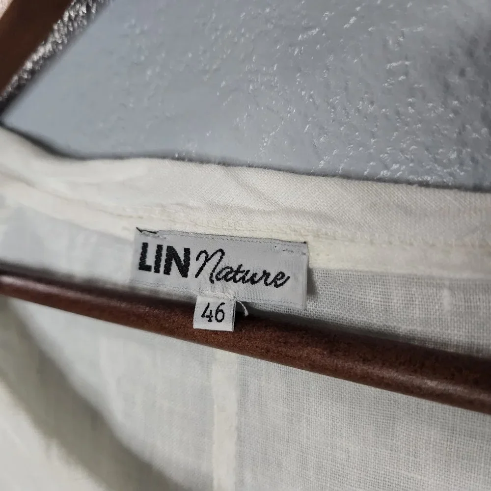 LIN Nature Womens Size 46 White Victorian Sheer Linen Dolman Blouse Top Batwing - Picture 4 of 5